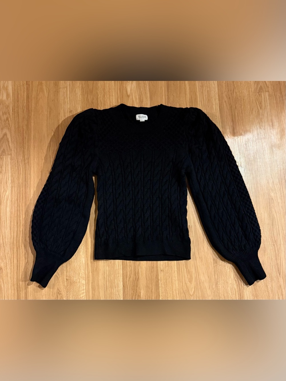 EUC Allison New York Cable Knit Balloon Sleeve Sweater/Viscose Blend - Black - M